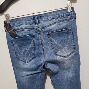 bebe Blue Skinny Jeans with Embellished Pockets Heartbreaker Skinny sz 28